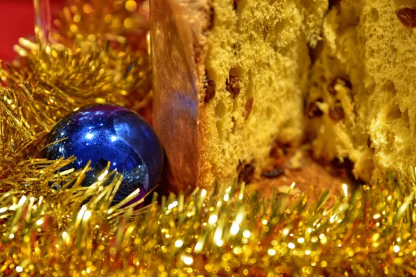 Juego Mesa Con Panettone Decoraciones Concepto Vacaciones Navidad — Foto de Stock