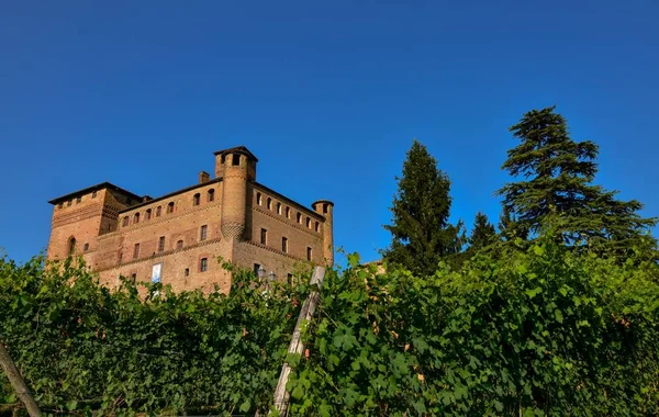 Grinzane Cavour Piemonte Luglio 2018 Maestoso Castello Fatto Mattoni Rossi — Foto Stock