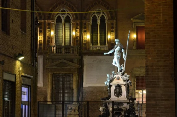 Bologna Emilia Romagna Italia Dicembre 2018 Fontana Nettuno Notte Capodanno — Foto Stock