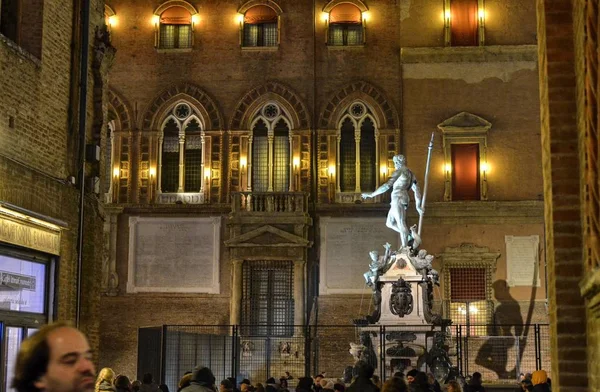 Bologna Emilia Romagna Italia Dicembre 2018 Fontana Nettuno Notte Capodanno — Foto Stock