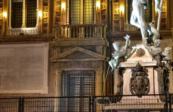 Bologna Milia Romagna Italien Dezember 2018 Der Neptunbrunnen Der Nacht — Stockfoto