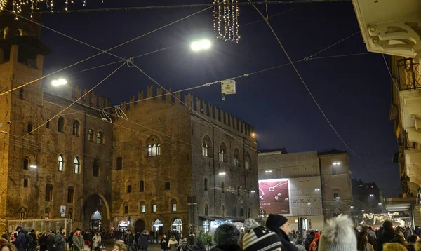 Bologna Itálie Prosinec 2018 Piazza Maggiore Boku Palazzo Enzo Noci — Stock fotografie