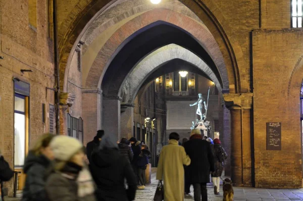 Bologna Emilia Romagna Italy December 2018 Fountain Neptune Night New — Φωτογραφία Αρχείου