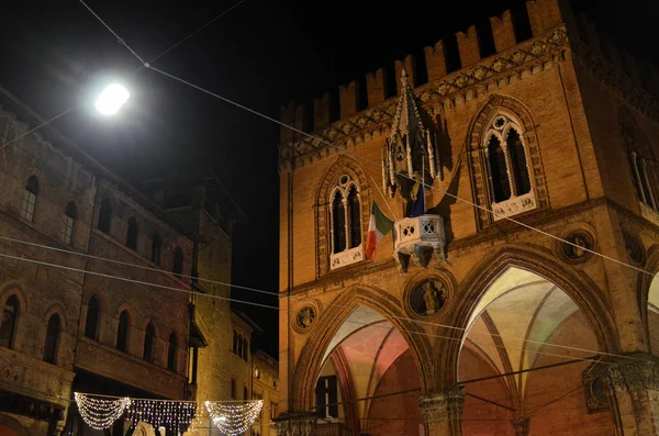 Bologna Emilia Romagna Italy December 2018 Piazza Della Mercanzia Night — Stock Photo, Image