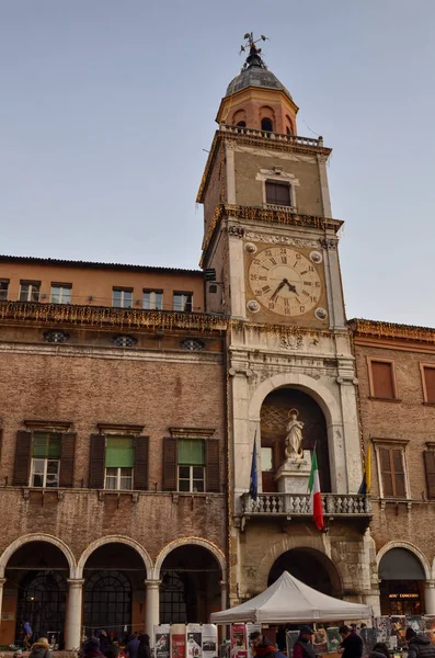 Modena Itálie Prosince 2018 Piazza Maggiore Historické Centrum Města Věž — Stock fotografie