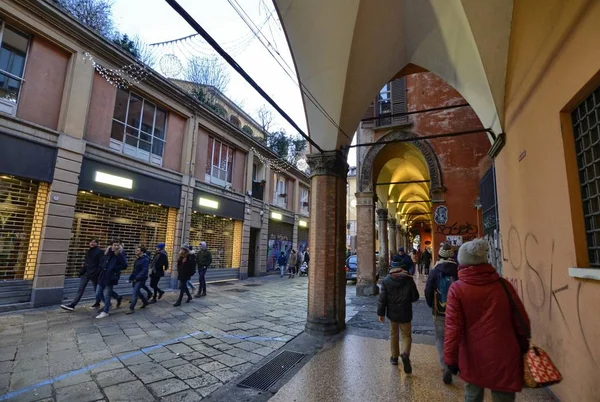 Bologna Milia Romagna Italien Dezember 2018 Die Langen Laubengänge Charakterisieren — Stockfoto