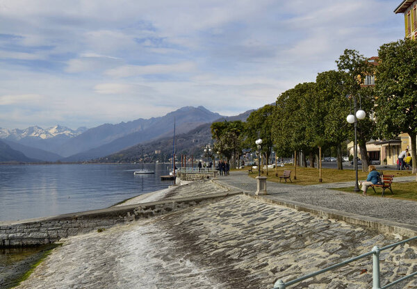 Verbania, Piedmont, Italy. March 2019. The lakefront