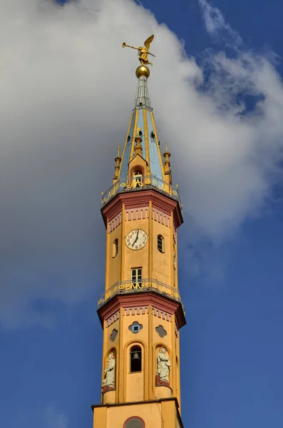 View of the bell tower of the Church of Our Lady of Suffrage and — Stock Photo, Image