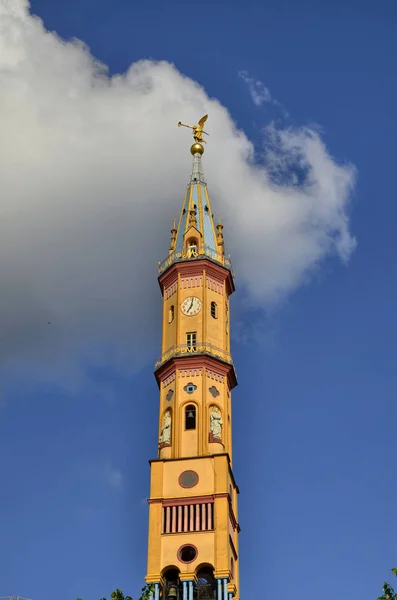 View of the bell tower of the Church of Our Lady of Suffrage and — Stock Photo, Image