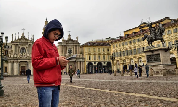 Turim, Piemonte, Itália. Abril de 2019. Piazza San Carlo — Fotografia de Stock