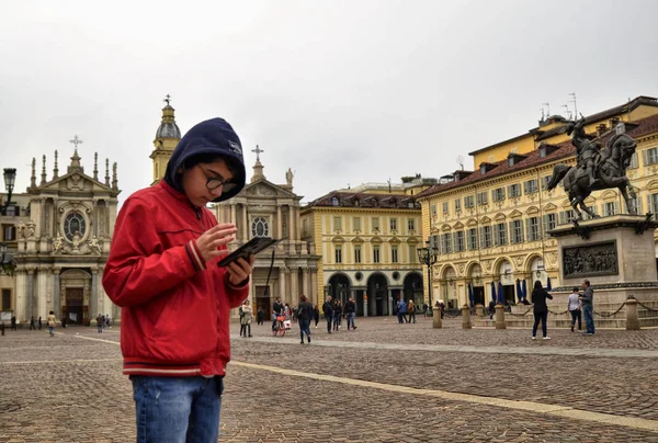 Turim, Piemonte, Itália. Abril de 2019. Piazza San Carlo — Fotografia de Stock