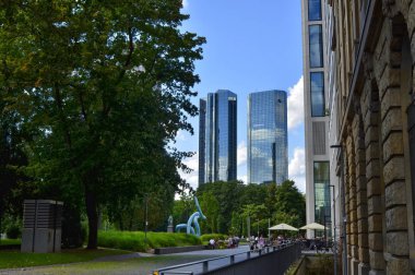 Frankfurt Main, Almanya. Ağustos 2019. Modern gökdelenler. 