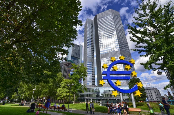 El símbolo azul del euro — Foto de Stock