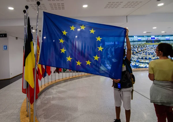 Brüsszel Belgium 2019 Augusztus Európai Parlament Székhelyén Tagállamok Zászlói Egy — Stock Fotó