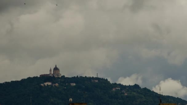 Nuvole Cupe Sopra Basilica Superga Lasso Tempo Cui Nuvole Corrono — Video Stock