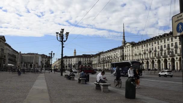 Turim Piemonte Itália Maio 2019 Piazza Vittorio Uma Das Principais — Vídeo de Stock