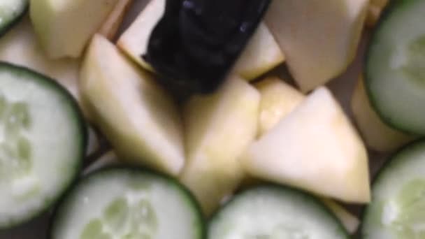 Asian Food Plate Fruit Vegetables Salad Serving — Stock Video