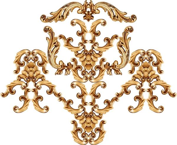 Ornamento barocco dorato su sfondo bianco — Foto Stock