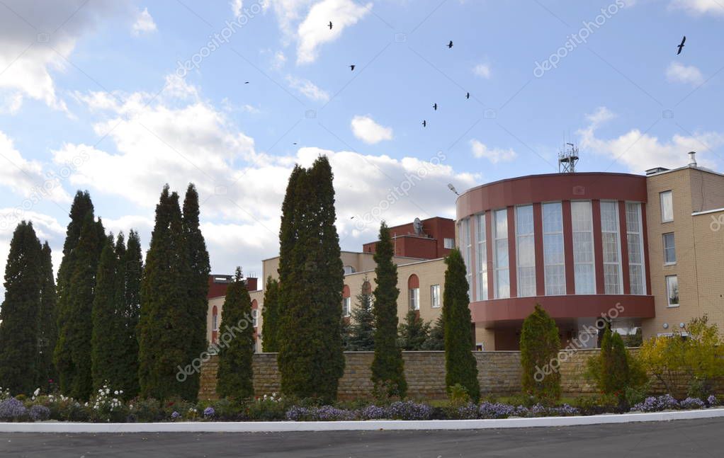 The embankment of the navigable channel and the territory of sanatorium 