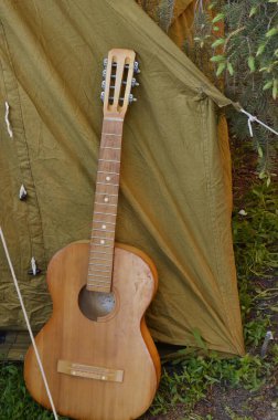 Gitarlı bir çadır. Açık hava pikniği. Bir iş gününden sonra ormanda vahşi bir istirahat. Kedi, Rus mavisini büyük, anlamlı, yeşil gözlerle besler, kanepede çelenk içinde yatar.