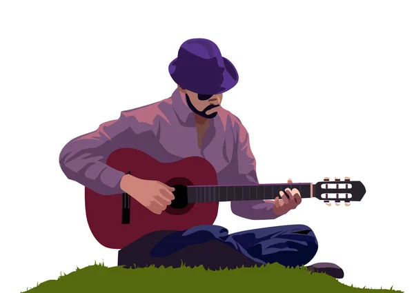 白い背景に ミュージシャンの白い背景の現実的なベクトル イラストのギタリスト — ストックベクタ