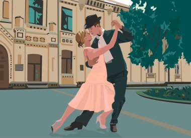 Güzel bir çift bir vals dans vektör çizim