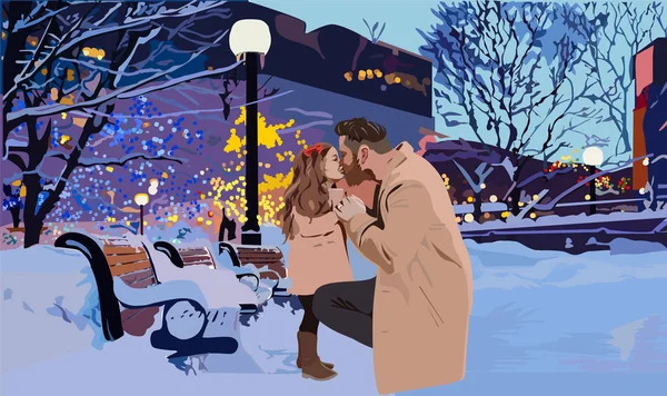 Vector Εικονογράφηση Του Ευτυχής Πατέρας Και Κόρη Στο Χειμερινό Πάρκο — Διανυσματικό Αρχείο