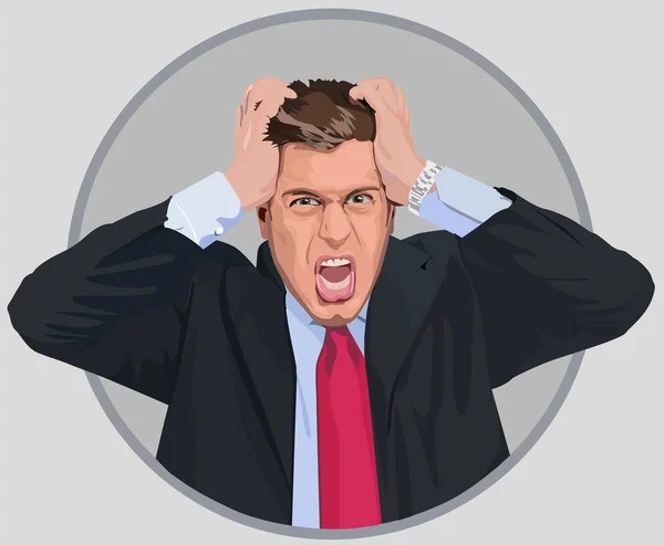 Vector Illustration Nervous Man Who Holds His Head Screams — Stock Vector