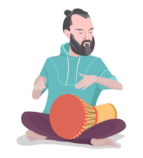 Musicien Joue Batterie Des Percussions Garde Rythme Sur Djemba Illustration — Image vectorielle