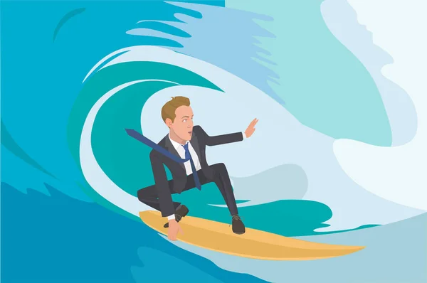 Illustration Vectorielle Réaliste Homme Affaires Surf — Image vectorielle