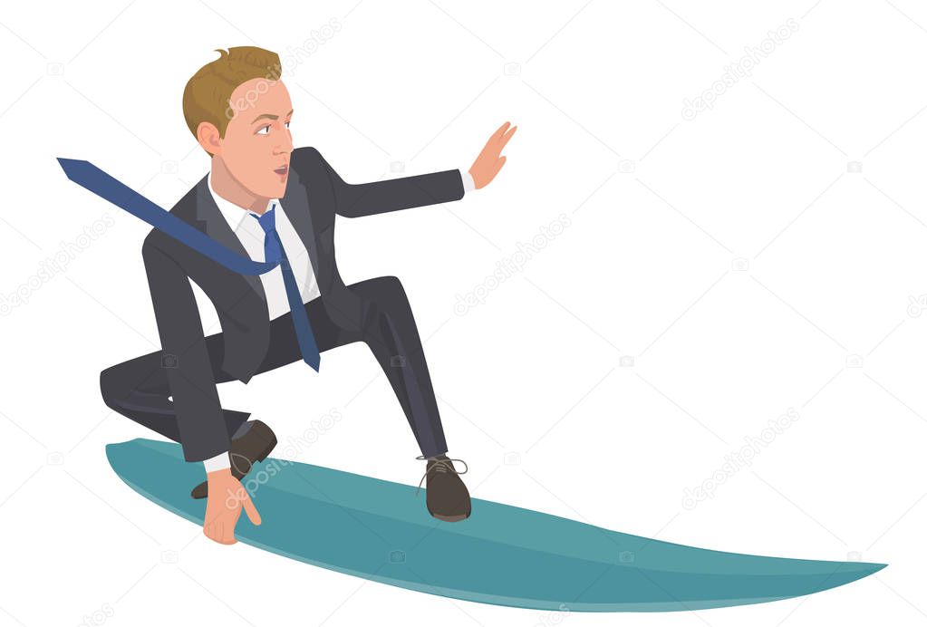 Vector realistic illustration of surfing businessman