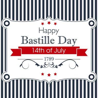 Güzel mutlu Bastille günü tebrik kartı veya afiş vintage elemanları ile. Vektör çizim.