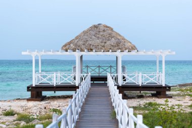 Palm barınak Karayip cenneti, Cayo Guillermo, Küba, Caribbean bırakır.