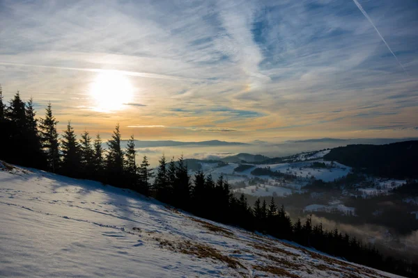 Zonsondergang Boven Dolni Morava Uit Slamnik Dolni Morava Tsjechische Rebublic — Stockfoto