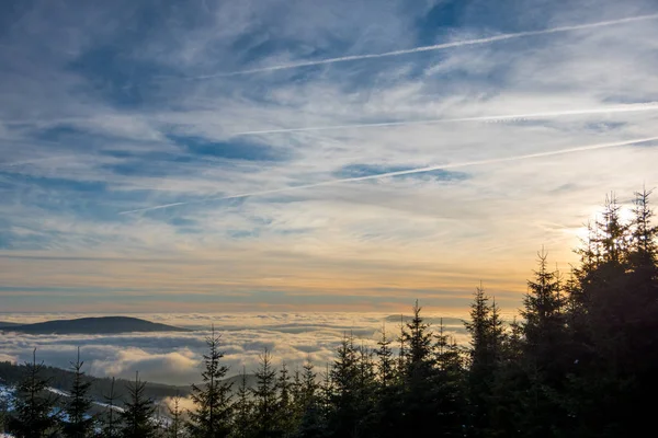 Zonsondergang Boven Dolni Morava Uit Slamnik Dolni Morava Tsjechische Rebublic — Stockfoto