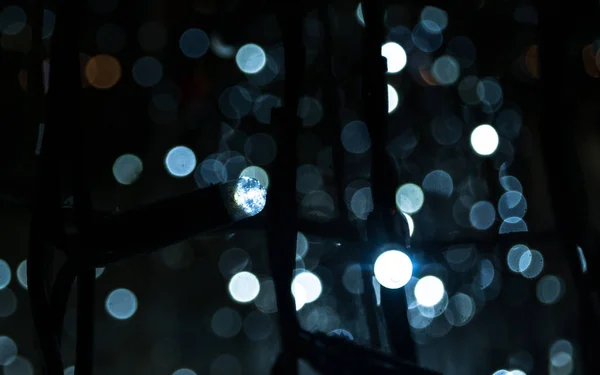 Christmas Lights Blurred Background Blue White Lights Garlands Holiday City — Stock Photo, Image