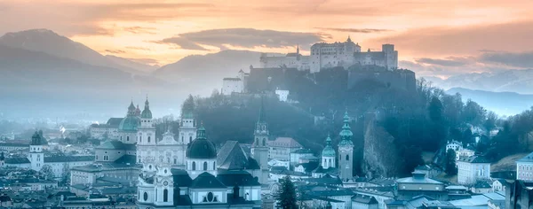 Panoramic view of Salzburg at winter morning — Stock Photo, Image
