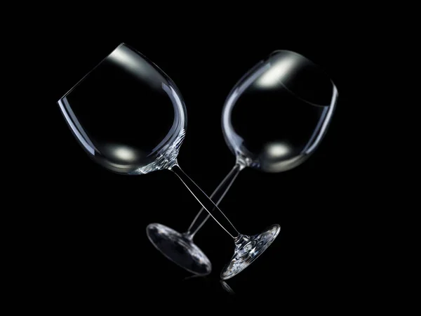 Set of empty glasses for red wine in a row isolated on black background. — Stock Photo, Image