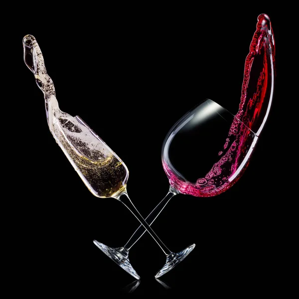 Set of wine and champagne glasses on isolated on a black background — Stock Photo, Image