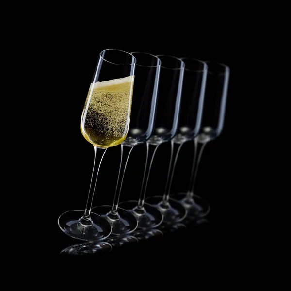 Set of luxury champagne glasses on isolated on a black background — Stock Photo, Image