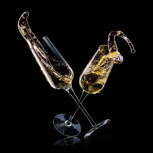 Set of luxury champagne glasses on isolated on a black background — Stock Photo, Image