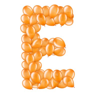 Helyum balonları İngiliz alfabesinin bir parçası turuncu harf E.