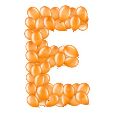 Helyum balonları İngiliz alfabesinin bir parçası turuncu harf E.