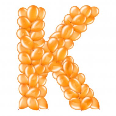 Helyum balonları İngiliz alfabesinin bir parçası turuncu harf K.