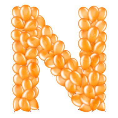 Helyum balonları İngiliz alfabesinin bir parçası turuncu harf N.