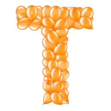 Helyum balonları İngiliz alfabesinin bir parçası turuncu harf T.