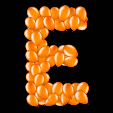 Helyum balonları İngiliz alfabesinin bir parçası turuncu harf E.