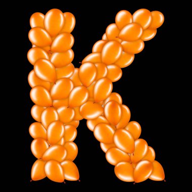 Helyum balonları İngiliz alfabesinin bir parçası turuncu harf K.