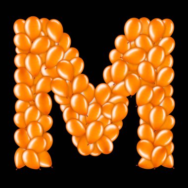 Helyum balonları İngiliz alfabesinin bir parçası turuncu harf M.