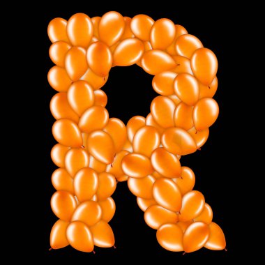 Helyum balonları İngiliz alfabesinin bir parçası turuncu harf R.
